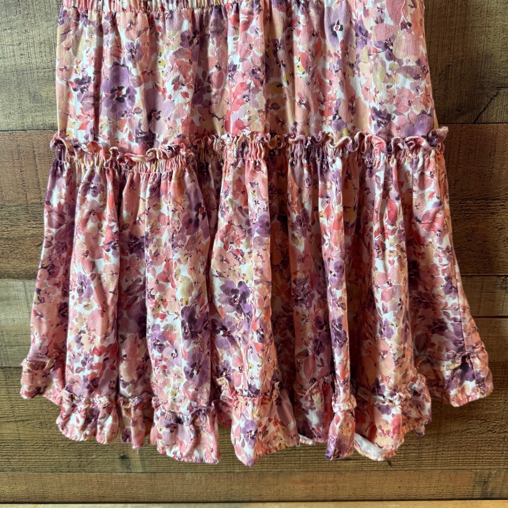 Dear John Pink‎ Floral Tiered Mini Dress XS Smocked Cottagecore - Picture 15 of 16